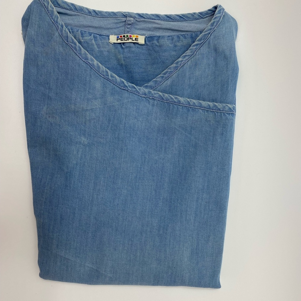 People Women's Denim Blouse Shirt Large Blue